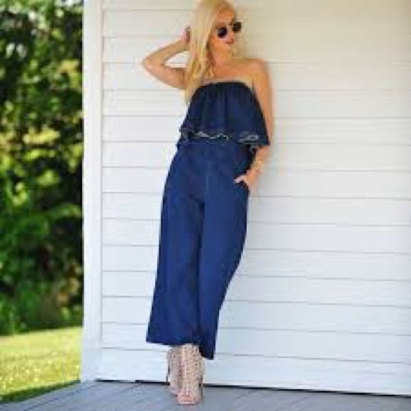 J.O.A. Pants - [J.O.A.] Denim Strapless Jumpsuit - Size XS